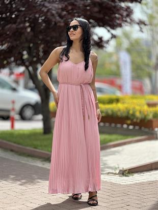 16297 ASKILI PLISELI ELBISE