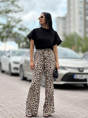 16342 LEOPAR DESEN SATEN PANTOLON