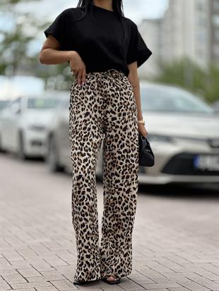 16342 LEOPAR DESEN SATEN PANTOLON