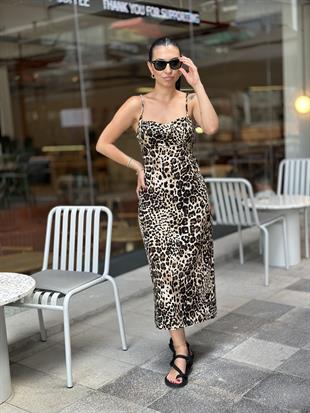 16394 LEOPAR DESEN BAGCIKLI ELBISE