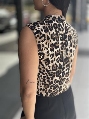 16414 LEOPAR DESEN KOLSUZ YIRTMACLI YELEK