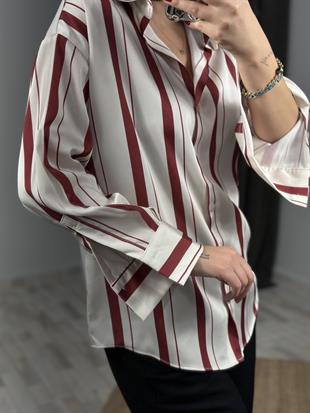 16455 KALIN CIZGILI SATEN GOMLEK