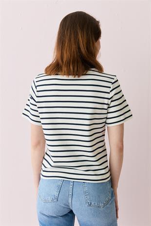 16711 SIFIR YAKA CIZGILI TSHIRT