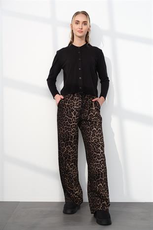 1691 YUN EFEKT LEOPAR PANTOLON
