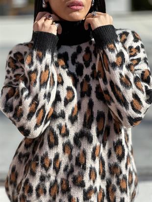 231235 LEOPAR DESEN BALIKCI YAKA KAZAK
