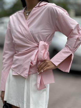 241023 DUZ YANDAN BAGLAMALI GOMLEK