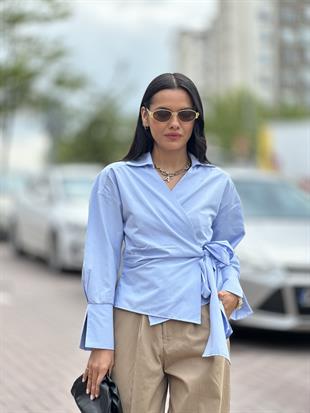 241023 DUZ YANDAN BAGLAMALI GOMLEK