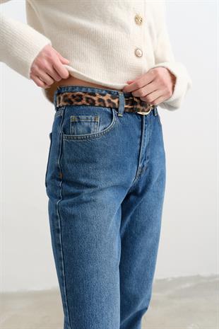 24683 LEOPAR KEMERLI KOT PANTOLON