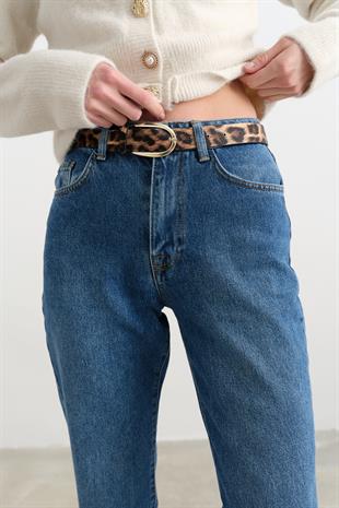 24683 LEOPAR KEMERLI KOT PANTOLON