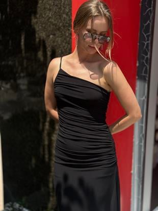251751 YAN BUZGU DETAYLI ELBISE