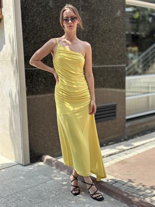 251751 YAN BUZGU DETAYLI ELBISE