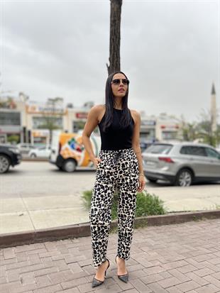 2878 LEOPAR DESEN GABARDIN PANTOLON