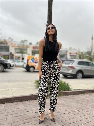 2878 LEOPAR DESEN GABARDIN PANTOLON