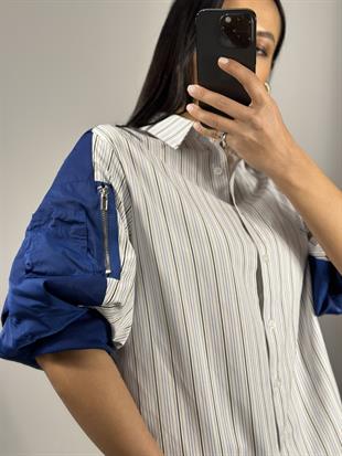 2887 KOLLARI PARASUT DETALI CIZGILI GOMLEK