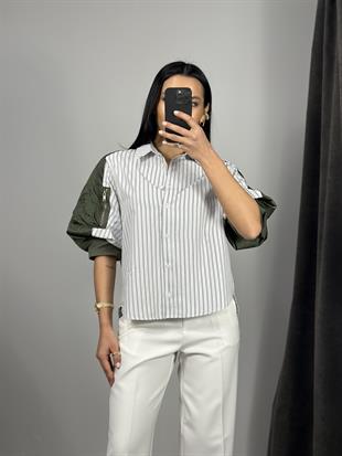 2887 KOLLARI PARASUT DETALI CIZGILI GOMLEK