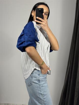 2887 KOLLARI PARASUT DETALI CIZGILI GOMLEK