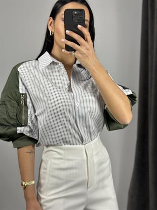 2887 KOLLARI PARASUT DETALI CIZGILI GOMLEK