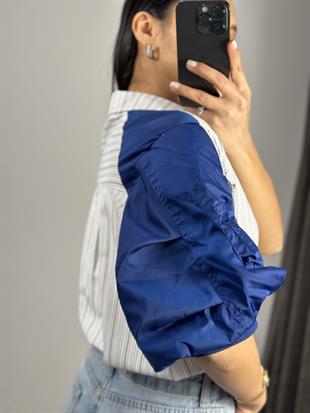 2887 KOLLARI PARASUT DETALI CIZGILI GOMLEK