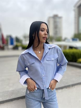 2901 CIFT YAKA CIZGILI GOMLEK