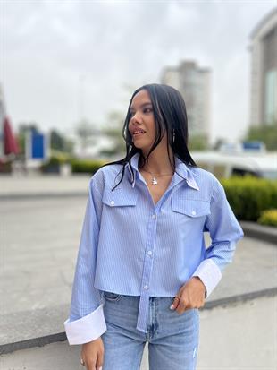 2901 CIFT YAKA CIZGILI GOMLEK