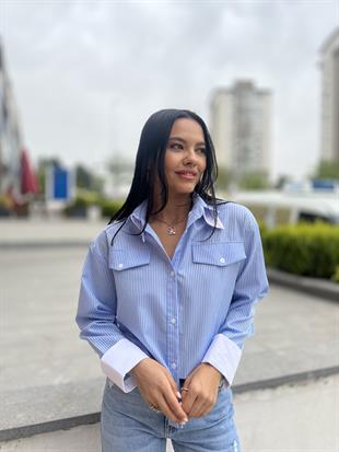 2901 CIFT YAKA CIZGILI GOMLEK