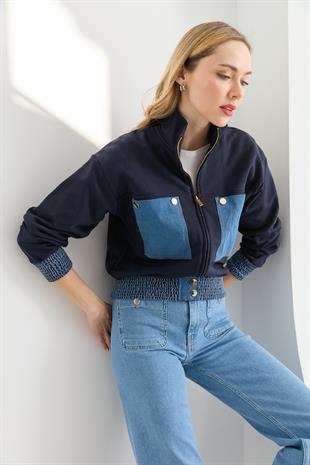 3002 JEAN MIX ZIPPER SWEATSHIRT