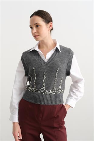 3011 TAS ISLEMELI POPLIN MIX SUVETER