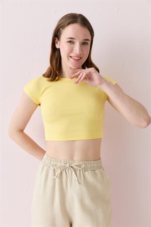 30528 PAMUKLU VE MODAL KARISIMLI CROP TOP
