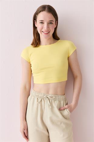 30528 PAMUKLU VE MODAL KARISIMLI CROP TOP