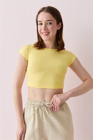 30528 PAMUKLU VE MODAL KARISIMLI CROP TOP