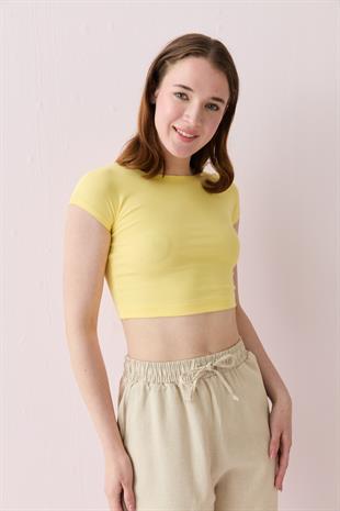 30528 PAMUKLU VE MODAL KARISIMLI CROP TOP
