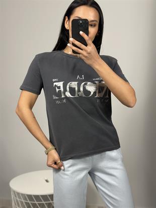 30742 METALIK BASKILI T-SHIRT