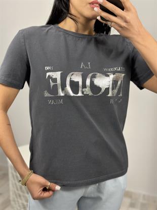 30742 METALIK BASKILI T-SHIRT