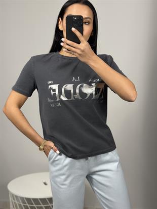 30742 METALIK BASKILI T-SHIRT