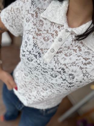 30775 POLO YAKA DANTEL TOP