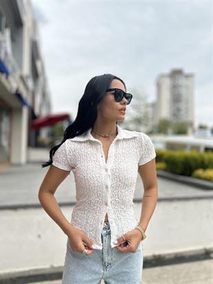 30999 KISA KOLLU DANTEL GOMLEK