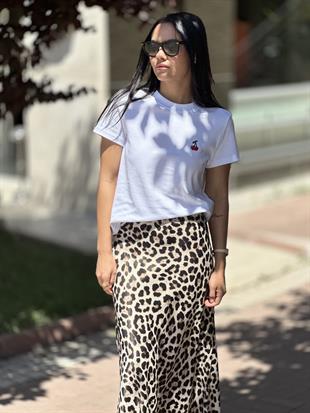 31045 KIRAZ NAKISLI BISIKLET YAKA T-SHIRT