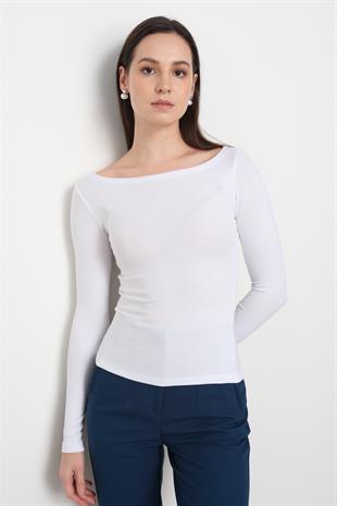 31332 KAYIK YAKA UZUN KOLLU TOP