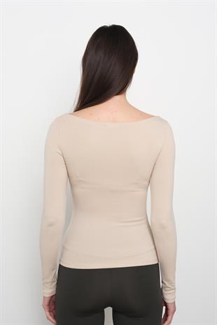 31332 KAYIK YAKA UZUN KOLLU TOP