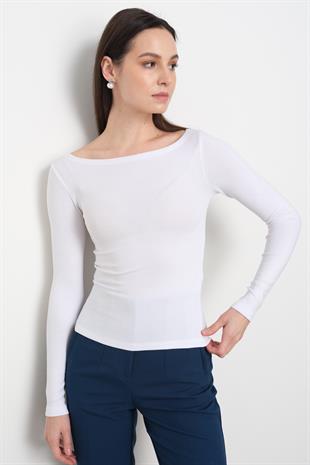31332 KAYIK YAKA UZUN KOLLU TOP