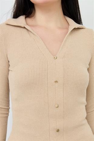 31436 POLO YAKA DUGME DETAYLI TOP