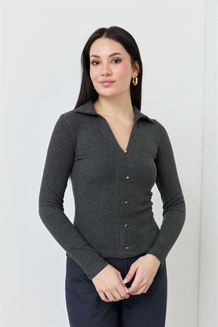 31436 POLO YAKA DUGME DETAYLI TOP