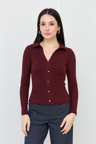 31436 POLO YAKA DUGME DETAYLI TOP