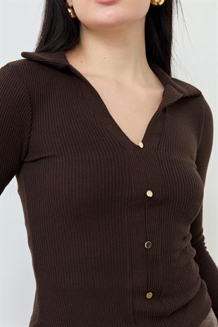 31436 POLO YAKA DUGME DETAYLI TOP