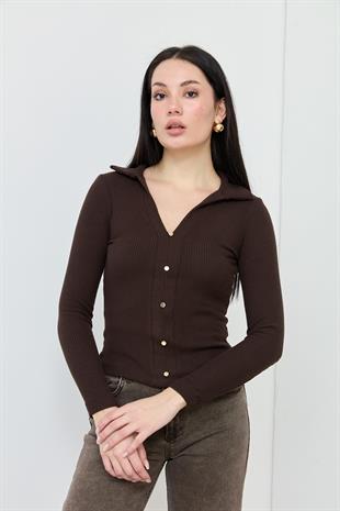 31436 POLO YAKA DUGME DETAYLI TOP