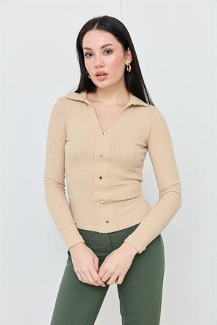 31436 POLO YAKA DUGME DETAYLI TOP