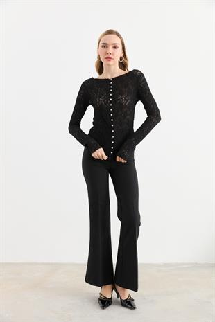 31648 KAYIK YAKA DUGMELI DANTEL HIRKA
