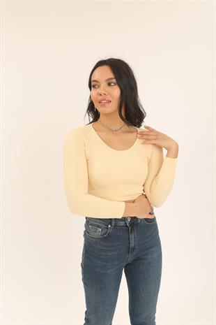 3529 HAVUZ YAKA UZUN KOLLU CROP TOP