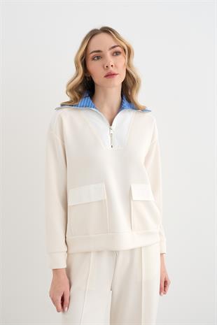 35975 POPLIN YAKALI FERMUARLI SWEAT