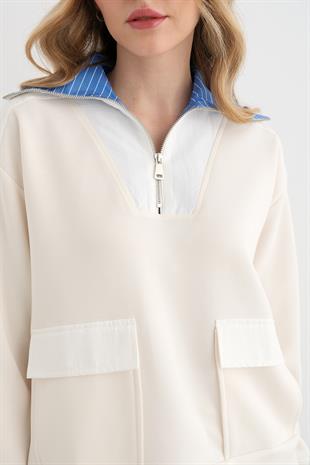 35975 POPLIN YAKALI FERMUARLI SWEAT